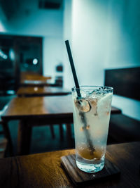 Close-up of beer in glass on table