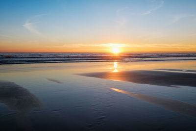 Scenic view of sea against sky during sunset