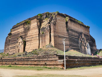 Exterior of temple against clear blue sky