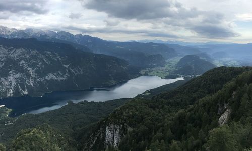 Scenic view of river amidst mountains