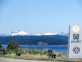 Scenic view of mountains against clear blue sky