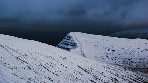 Scenic view of snow covered mountain against sky