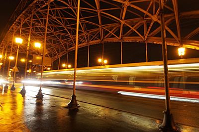 Light trails on road at night