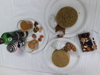 High angle view of breakfast on table