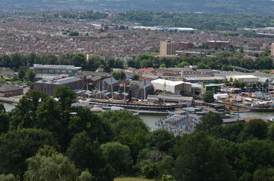 High angle view of town