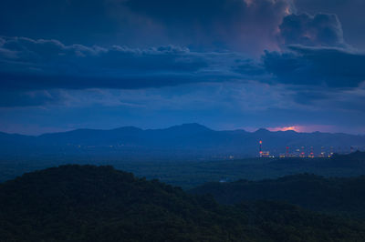 Scenic view of mountains against sky during sunset