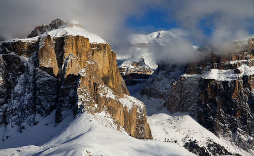 Scenic view of snow covered mountains against sky