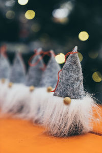 Close-up of christmas decorations on table