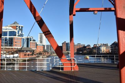 Modern cityscape against clear sky