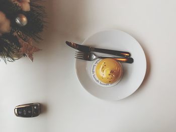 High angle view of breakfast on table