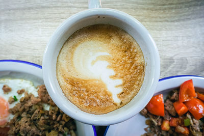 High angle view of coffee on table