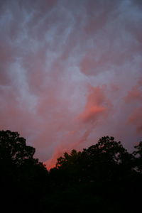 Low angle view of silhouette trees against sky at sunset