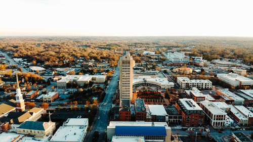 High angle view of buildings in city