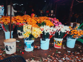 Multi colored flowers for sale in market