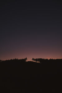 Silhouette landscape against clear sky during sunset