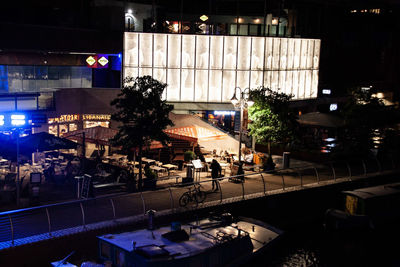 High angle view of illuminated city at night