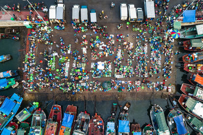 Aerial view of fish market at harbor
