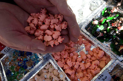 High angle view of person for sale at market