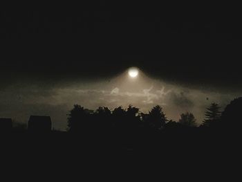 Silhouette trees against sky at night