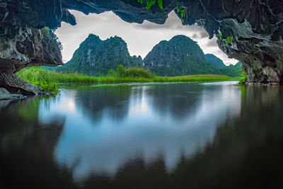 Scenic view of lake and mountains