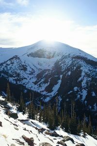 Scenic view of snow covered mountain against sky