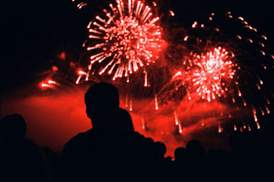 Firework display at night