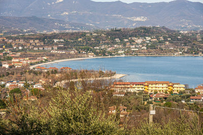 Aerial view of manerba in the lake garda