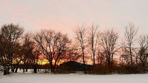 Snow covered landscape at dusk