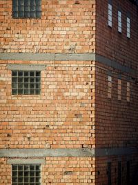Low angle view of brick wall in building