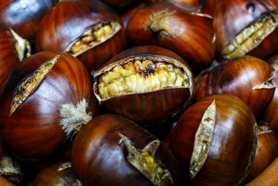 Roasted chestnuts in the plate ready to eat. closeup