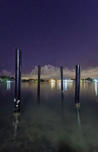 Scenic view of lake against sky at night