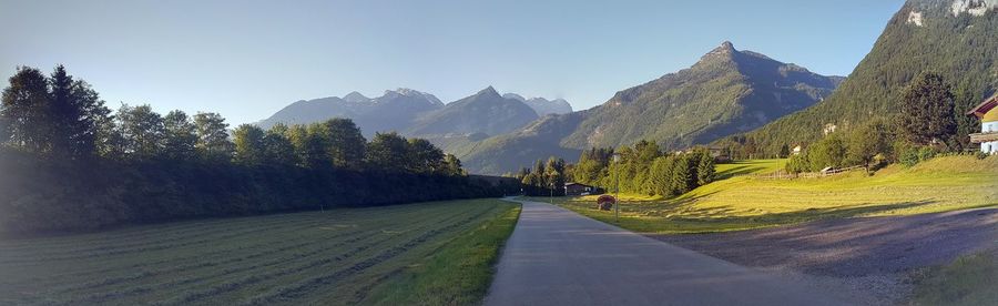 Road amidst green landscape against clear sky