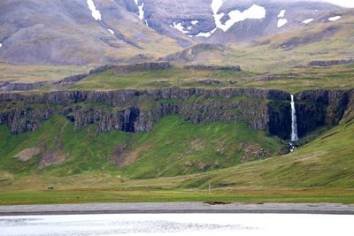 Scenic view of river and mountains