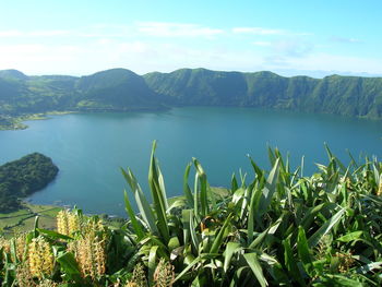 Scenic view of lake against sky