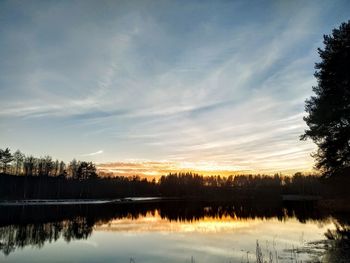 Scenic view of lake against sky at sunset