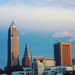 High section of modern buildings against sky