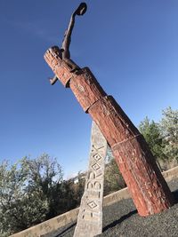 Low angle view of traditional windmill against clear blue sky