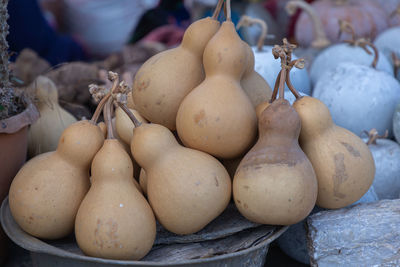 Close-up of pumpkins for sale at market stall