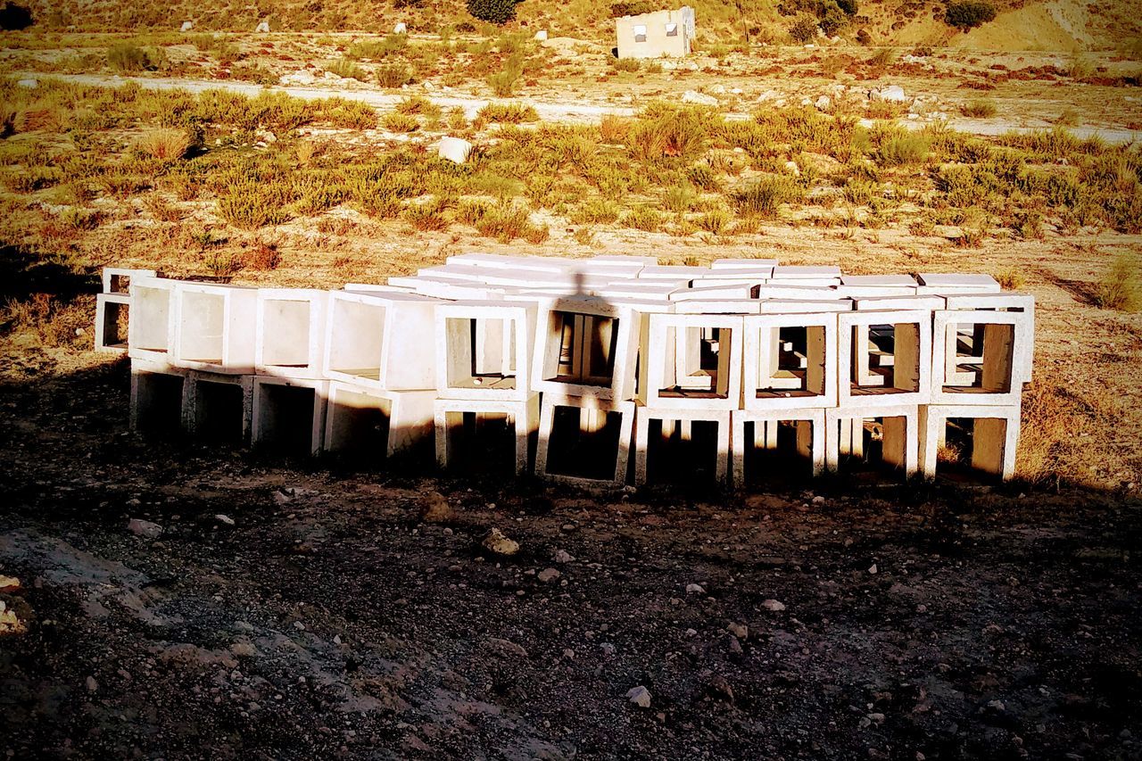 HIGH ANGLE VIEW OF ABANDONED HOUSE
