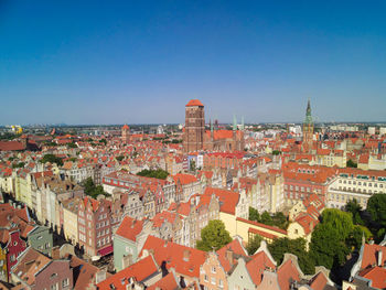 High angle view of townscape against sky