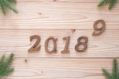Directly above shot of text on table
