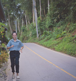 Series photo young woman run and play in joyful emotion