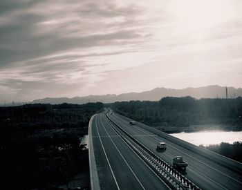 High angle view of highway against sky