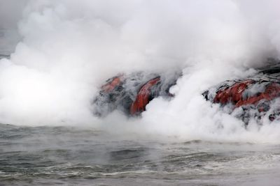 Panoramic shot of steam covered landscape