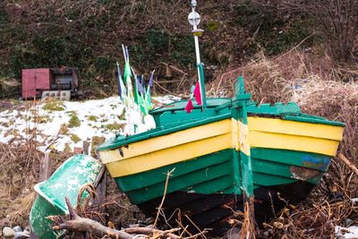 Boat moored in water