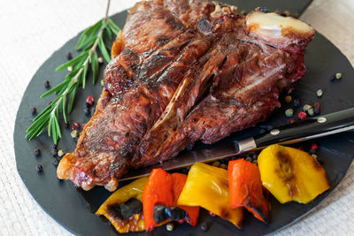 High angle view of food on table