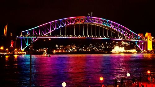 Bridge over river at night