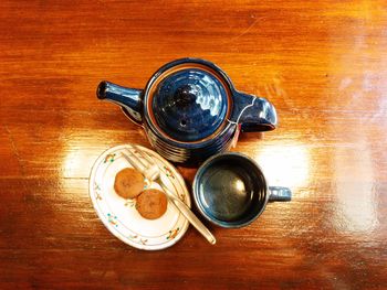 High angle view of tea cup on table