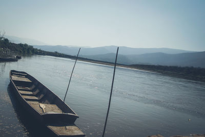 High angle view of boat moored in lake