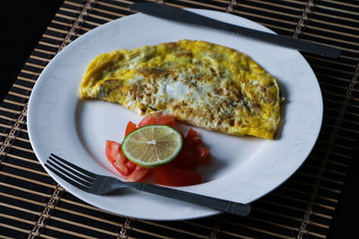 Close-up of omelet in plate